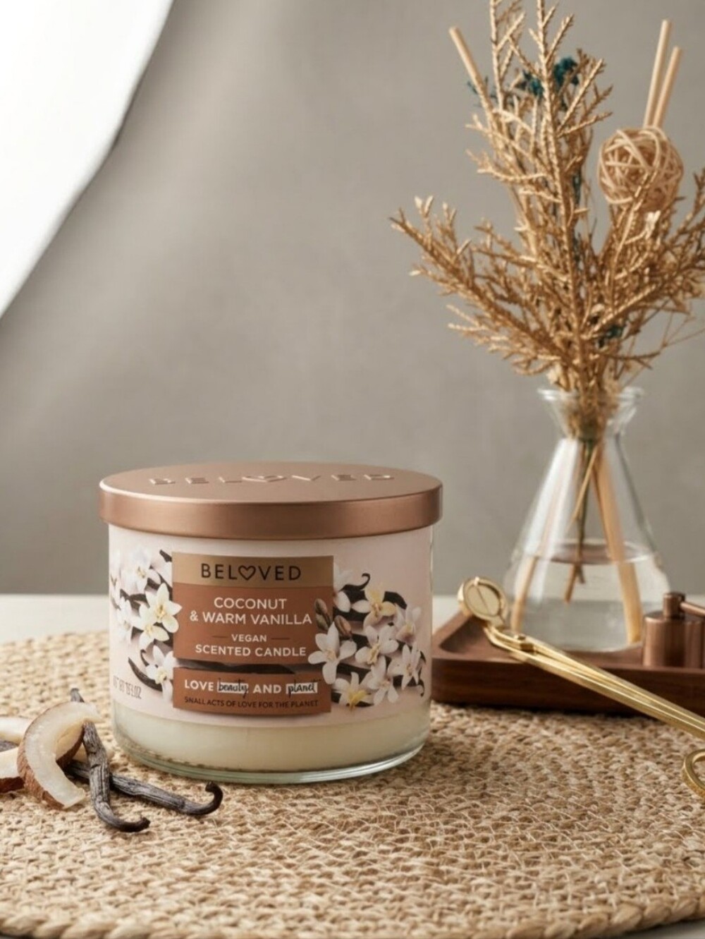 Beloved Coconut & Warm Vanilla Vegan Scented Candle 11.5 oz Love Beauty Planet